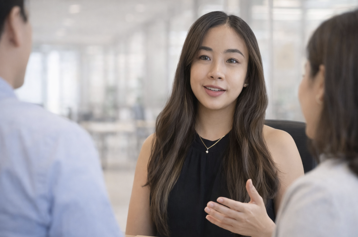 May Thwe in a leadership meeting